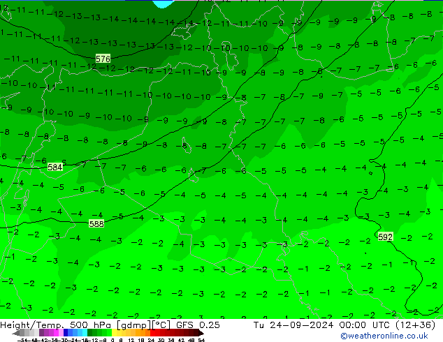 Z500/Rain (+SLP)/Z850 GFS 0.25 Tu 24.09.2024 00 UTC