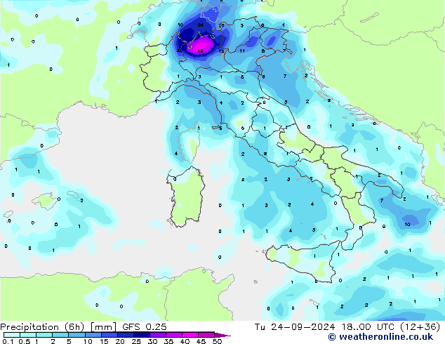 Z500/Rain (+SLP)/Z850 GFS 0.25 Tu 24.09.2024 00 UTC