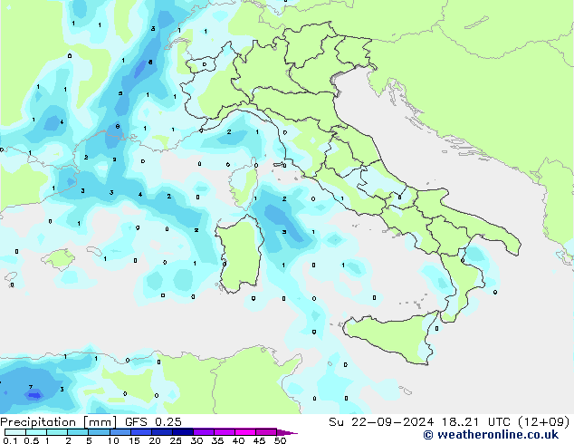 Neerslag GFS 0.25 zo 22.09.2024 21 UTC