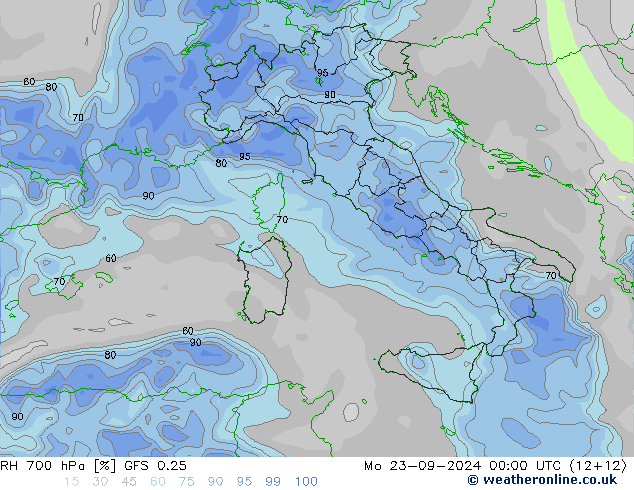 RH 700 гПа GFS 0.25 пн 23.09.2024 00 UTC