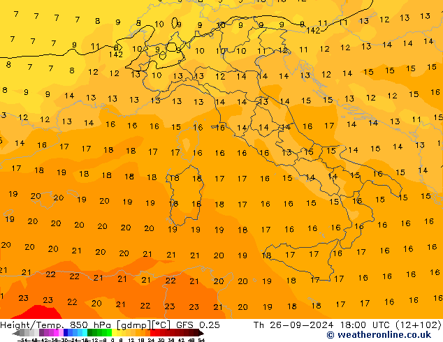 Height/Temp. 850 hPa GFS 0.25 Th 26.09.2024 18 UTC