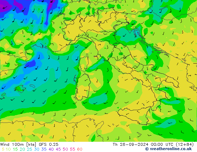 Wind 100m GFS 0.25 Th 26.09.2024 00 UTC