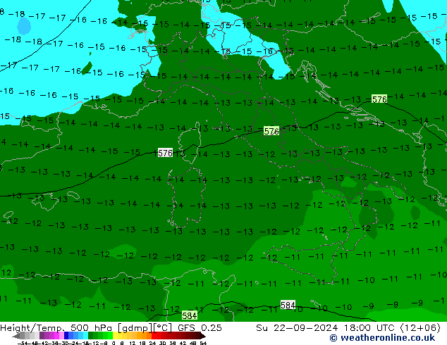 Height/Temp. 500 hPa GFS 0.25 Su 22.09.2024 18 UTC