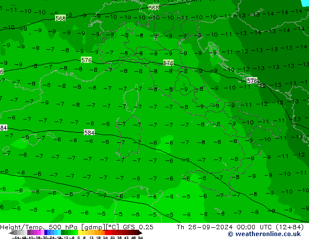 Height/Temp. 500 hPa GFS 0.25 Th 26.09.2024 00 UTC