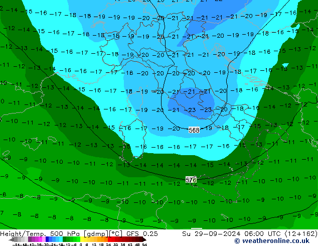 Hoogte/Temp. 500 hPa GFS 0.25 zo 29.09.2024 06 UTC