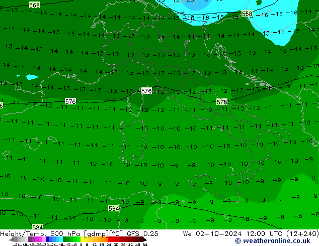 Z500/Rain (+SLP)/Z850 GFS 0.25 We 02.10.2024 12 UTC