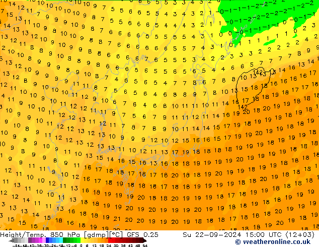 Height/Temp. 850 hPa GFS 0.25  22.09.2024 15 UTC