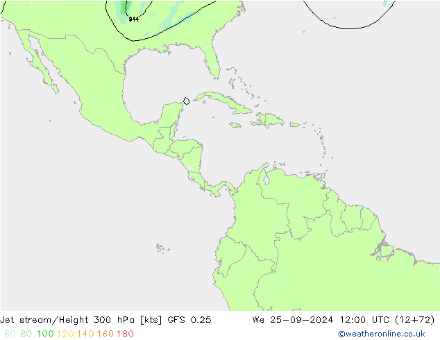 Corrente a getto GFS 0.25 mer 25.09.2024 12 UTC