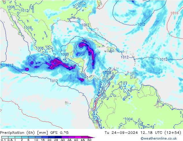 Z500/Rain (+SLP)/Z850 GFS 0.25 Út 24.09.2024 18 UTC