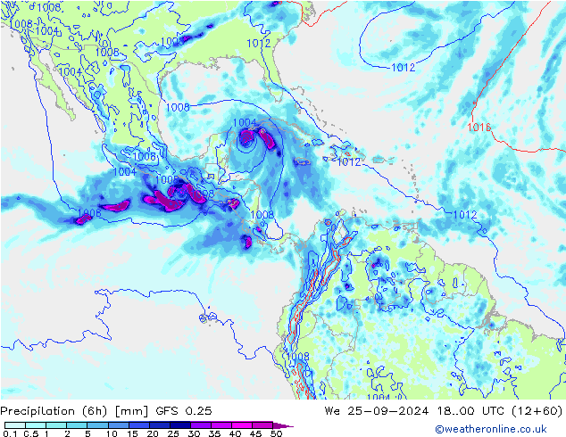 Précipitation (6h) GFS 0.25 mer 25.09.2024 00 UTC