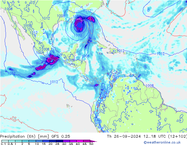 Z500/Rain (+SLP)/Z850 GFS 0.25 Th 26.09.2024 18 UTC