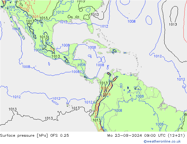 Luchtdruk (Grond) GFS 0.25 ma 23.09.2024 09 UTC