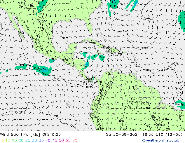 Rüzgar 850 hPa GFS 0.25 Paz 22.09.2024 18 UTC