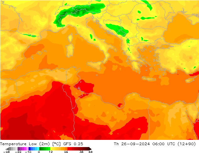 Min. Temperatura (2m) GFS 0.25 czw. 26.09.2024 06 UTC