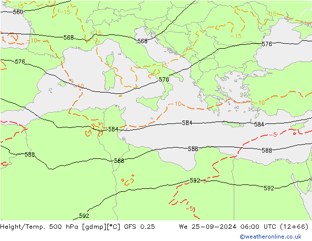 Z500/Rain (+SLP)/Z850 GFS 0.25 We 25.09.2024 06 UTC