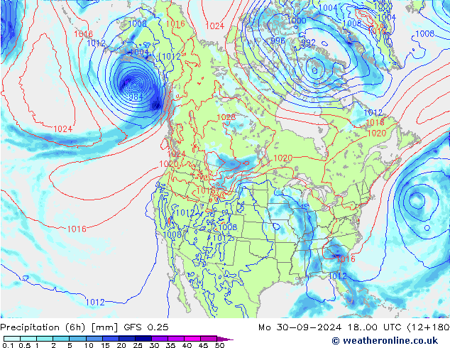 Z500/Rain (+SLP)/Z850 GFS 0.25 Mo 30.09.2024 00 UTC