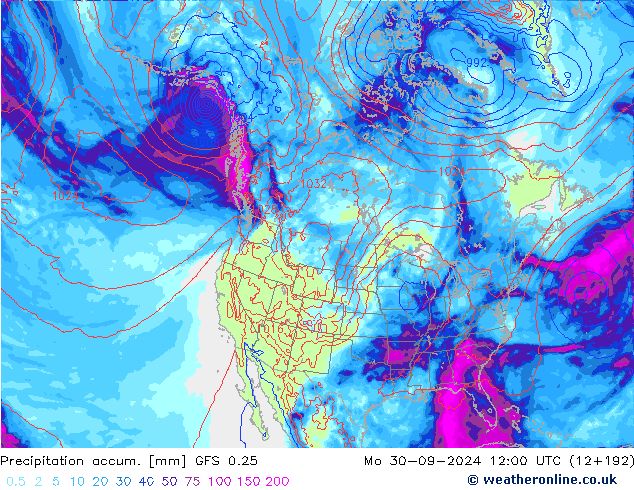 Precipitation accum. GFS 0.25 Mo 30.09.2024 12 UTC