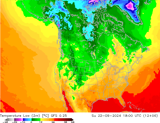 Temperature Low (2m) GFS 0.25 Su 22.09.2024 18 UTC