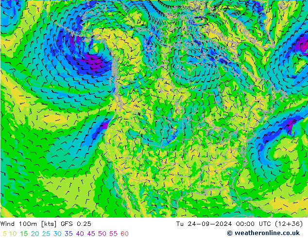 Wind 100m GFS 0.25 Di 24.09.2024 00 UTC