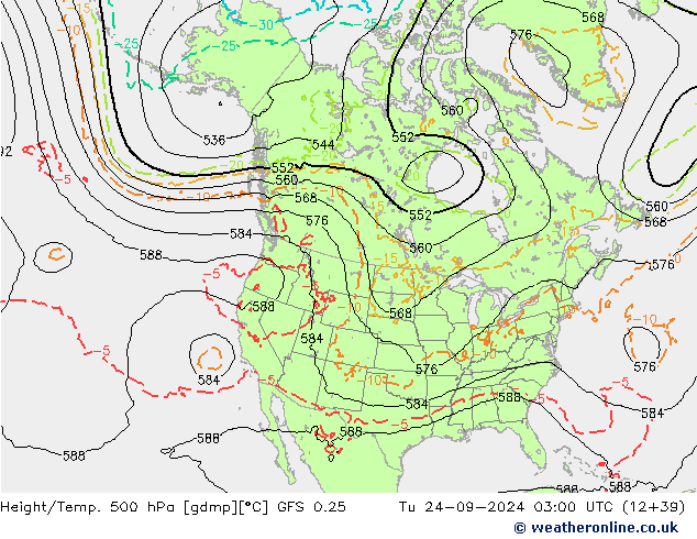 Z500/Rain (+SLP)/Z850 GFS 0.25  24.09.2024 03 UTC