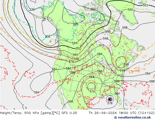 Z500/Rain (+SLP)/Z850 GFS 0.25 Th 26.09.2024 18 UTC