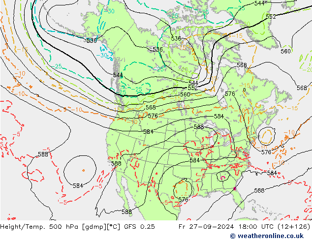 Z500/Rain (+SLP)/Z850 GFS 0.25 Fr 27.09.2024 18 UTC