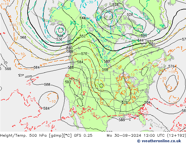 Z500/Rain (+SLP)/Z850 GFS 0.25 Seg 30.09.2024 12 UTC