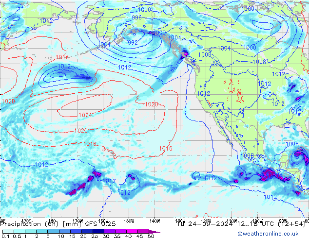 Z500/Rain (+SLP)/Z850 GFS 0.25 Tu 24.09.2024 18 UTC