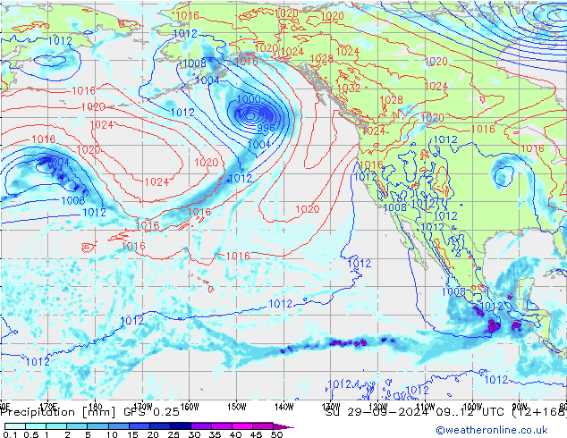 Srážky GFS 0.25 Ne 29.09.2024 12 UTC