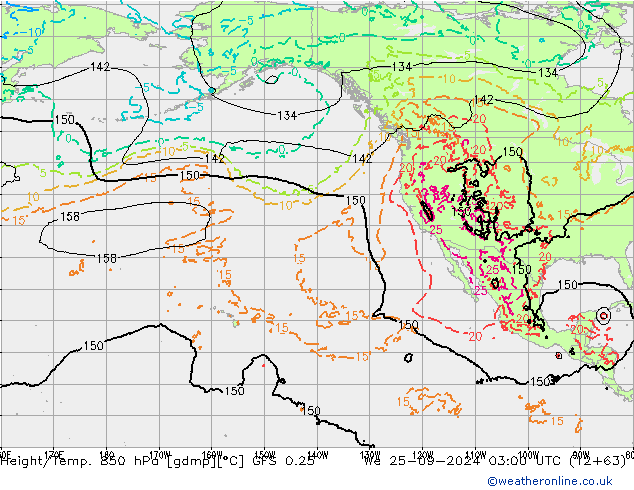 Z500/Rain (+SLP)/Z850 GFS 0.25 Mi 25.09.2024 03 UTC