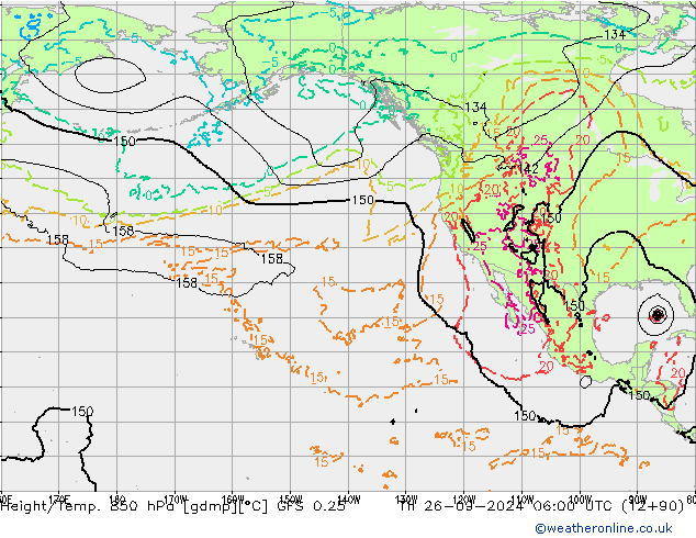 Z500/Rain (+SLP)/Z850 GFS 0.25 gio 26.09.2024 06 UTC