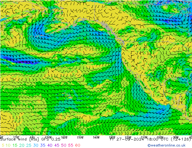 Surface wind GFS 0.25 Fr 27.09.2024 18 UTC