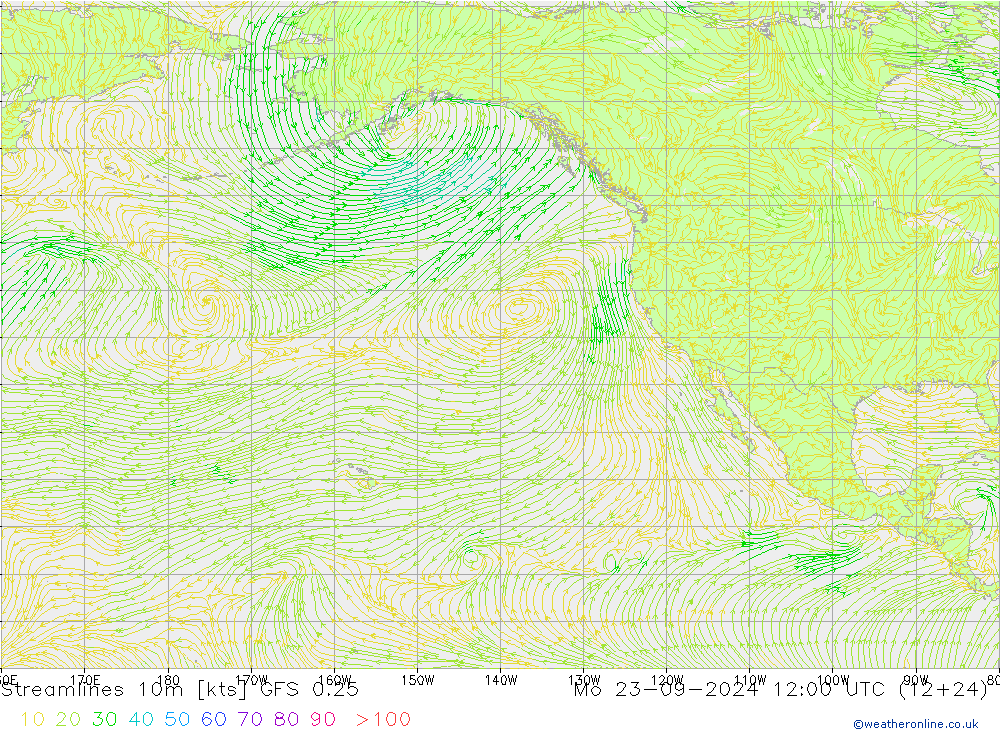 Streamlines 10m GFS 0.25 Mo 23.09.2024 12 UTC