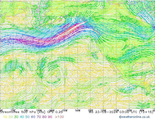 Rüzgar 500 hPa GFS 0.25 Pzt 23.09.2024 03 UTC