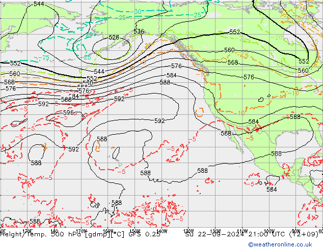 Z500/Regen(+SLP)/Z850 GFS 0.25 zo 22.09.2024 21 UTC