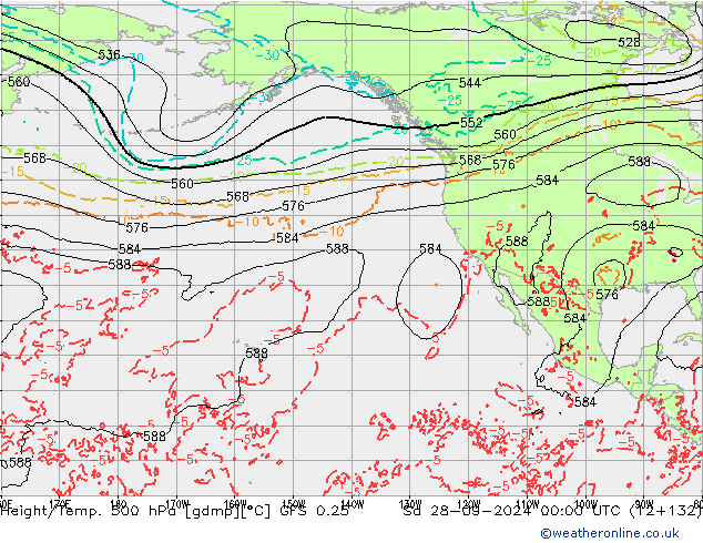 Z500/Rain (+SLP)/Z850 GFS 0.25 Sa 28.09.2024 00 UTC