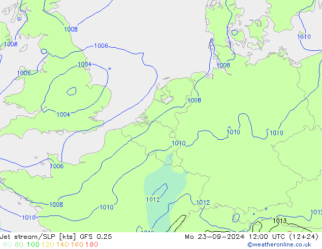 Polarjet/Bodendruck GFS 0.25 Mo 23.09.2024 12 UTC