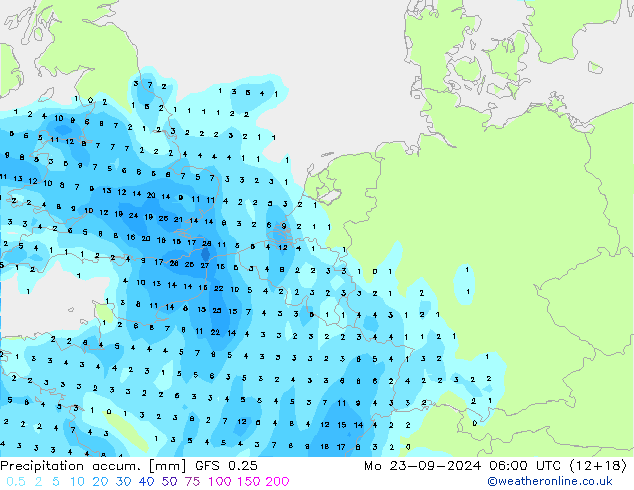 Precipitation accum. GFS 0.25  23.09.2024 06 UTC