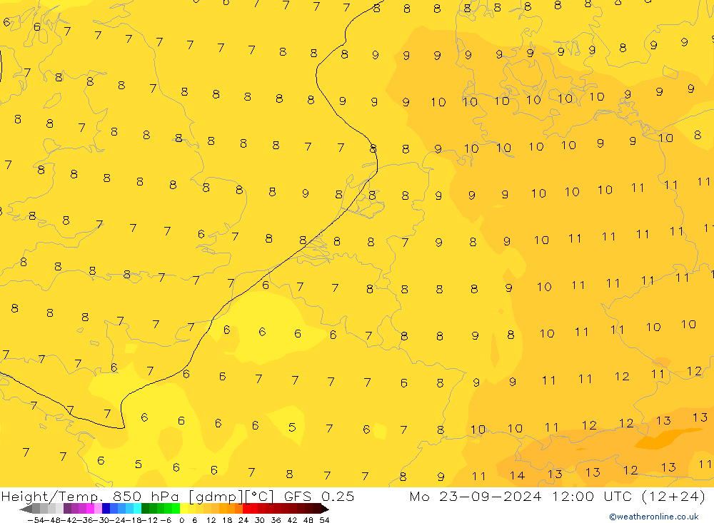 Z500/Rain (+SLP)/Z850 GFS 0.25 星期一 23.09.2024 12 UTC