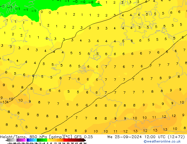 Z500/Rain (+SLP)/Z850 GFS 0.25 ср 25.09.2024 12 UTC