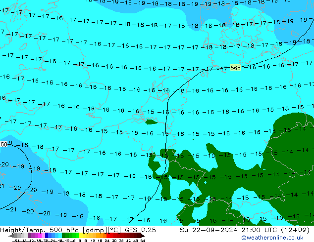 Z500/Regen(+SLP)/Z850 GFS 0.25 zo 22.09.2024 21 UTC