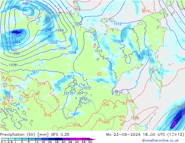 Z500/Rain (+SLP)/Z850 GFS 0.25 пн 23.09.2024 00 UTC