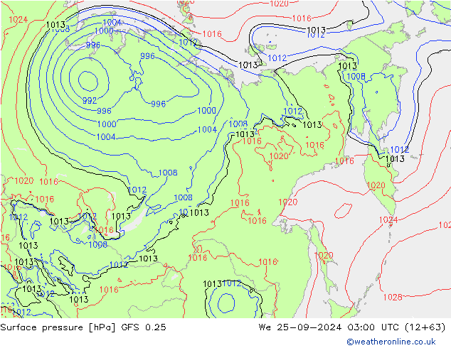 Surface pressure GFS 0.25 We 25.09.2024 03 UTC