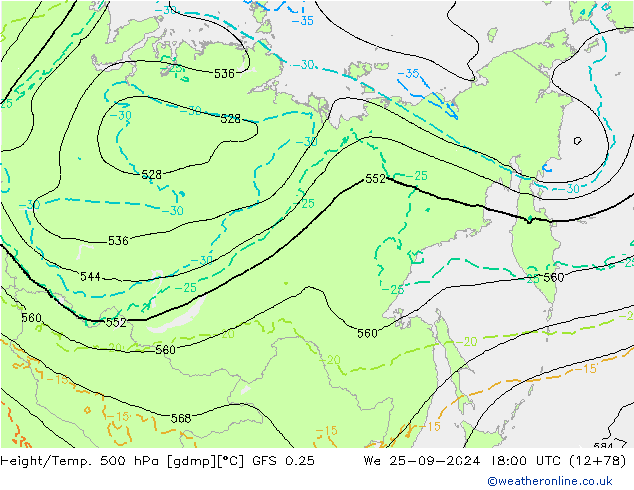 Yükseklik/Sıc. 500 hPa GFS 0.25 Çar 25.09.2024 18 UTC