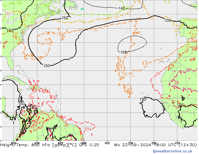 Height/Temp. 850 hPa GFS 0.25 Mo 23.09.2024 18 UTC