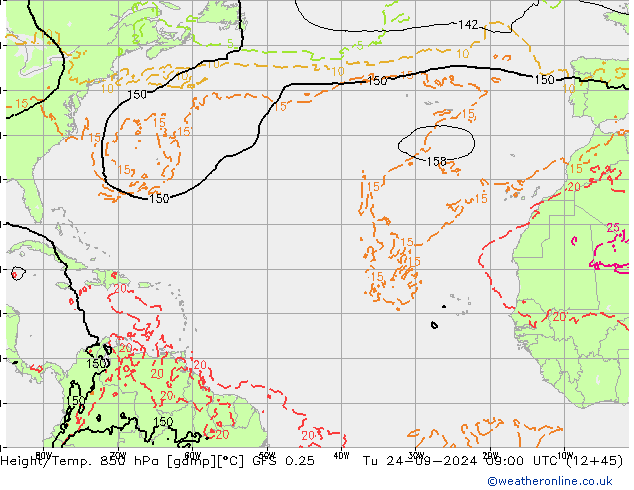 Z500/Yağmur (+YB)/Z850 GFS 0.25 Sa 24.09.2024 09 UTC