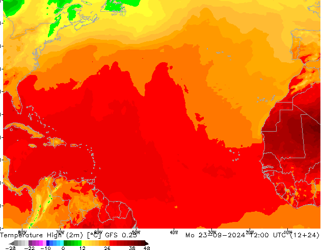 Max.  (2m) GFS 0.25  23.09.2024 12 UTC