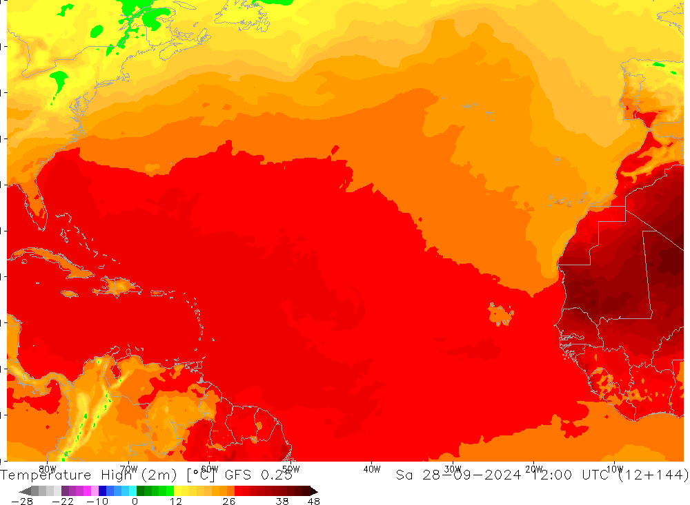 Höchstwerte (2m) GFS 0.25 Sa 28.09.2024 12 UTC