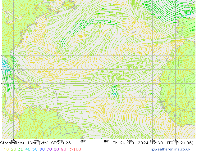 Streamlines 10m GFS 0.25 Th 26.09.2024 12 UTC