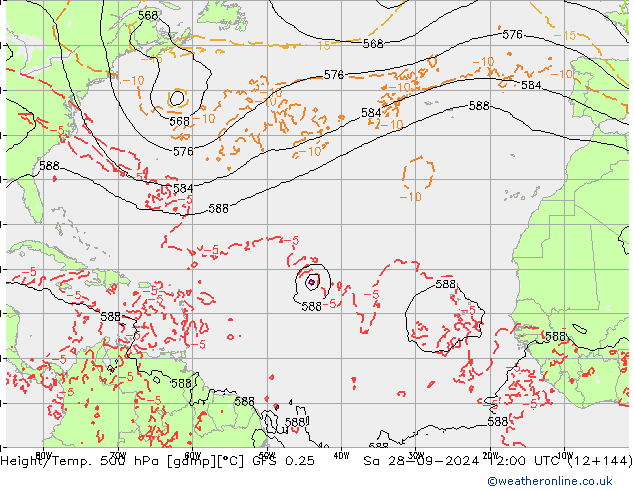 Z500/Rain (+SLP)/Z850 GFS 0.25 Sa 28.09.2024 12 UTC